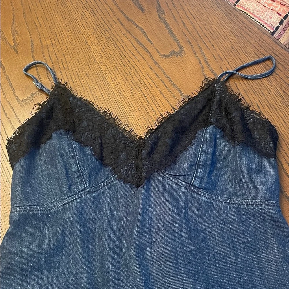 Reformation Denim and Black Lace Slip Dress NEW - Picture 4 of 6